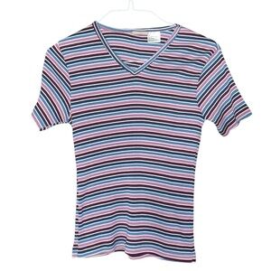 Vintage Y2K Faded Glory Authentic Wear Purple‎ Striped Fitted Tee Size Large